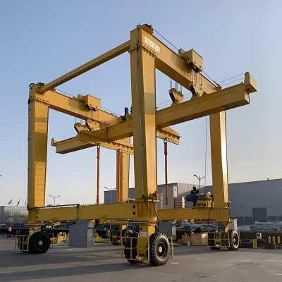 60 Ton Double Girder Portable Gantry Crane 10m Lifting Height for Boat Construction Features Rubber Tyred Engine Motor Bearing