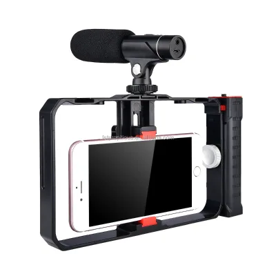 OEM PC02 Dual Handle Smartphone Video Rig Portable Handheld Phone Cage Filmmaking Case w Cold Shoe Mount for Live Streaming Vlog