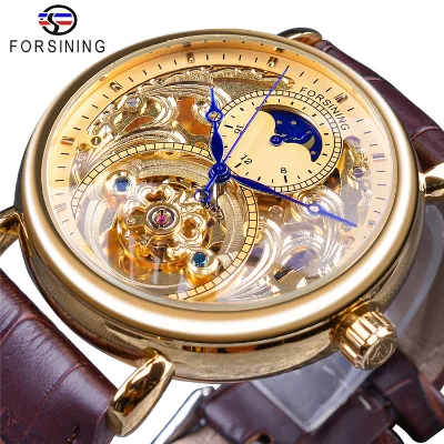 Forsining Classic Gold Reloj Skeleton Jam Tangan high quality metal Skeleton Luminous Men's Watch
