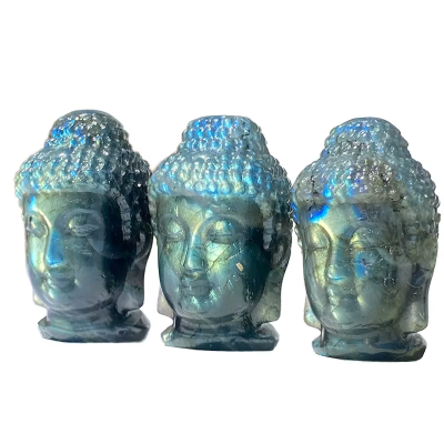 HUIYING Buddha Statue Natural Crystal Carving Black Obsidian Crystal Buddha Head Crystal Crafts