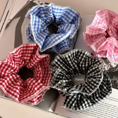Dowell Wholesale Korean Style Girl Hair Accessories Wholesale Four Plaid Fabric Hair Scrunchies High Quality