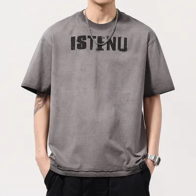 Custom 280gsm 100% Cotton Short Sleeve T-shirt High Street Retro Oversized Vintage Washed Men Heavy T-shirt