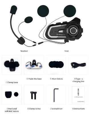S2PLUS Motorcycle Helmet Intercomands-Free Calls 6-Rider Simultaneous Communication Compatible with Third-Party Devices