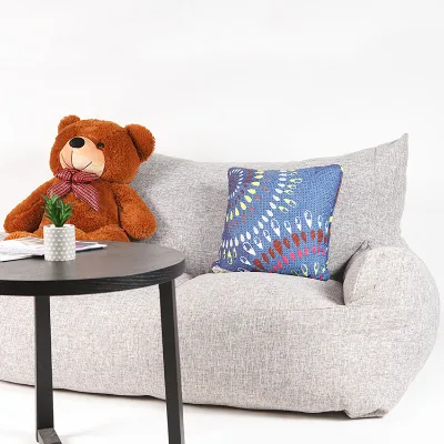 Living Room Giant Bean Bag Chair Gray Double-seat Wide Chair Coffee Bean Bag With Valve and Zipper Foam Sofa Sack