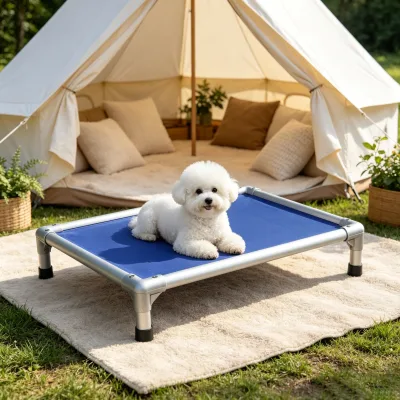Elevated Dog Bed Silver Aluminum Frame Durable Mesh Fabric Unique Design Chew-Proof Solid Pattern Raised Pet Products