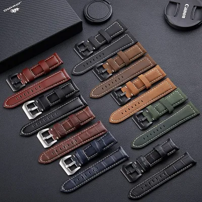 Business Vintage Genuine Leather Shiny Watch Band 20mm 22mm 24mm 26mm Watchband Women Men Matt Cowhide Watch Strap
