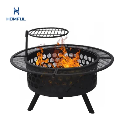 HOMFUL 32in Steel Outdoor Fire Pit Wood Burning Bbq Fire Pit Portable Fire Pit With Removable Cooking Grill