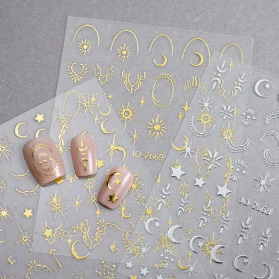 Influencers Best-selling Minimalist Customizable Nail Stickers Classic Gold Silver Star-and-moon Designs