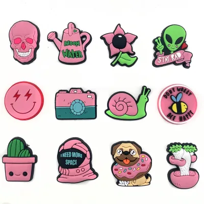 12pcs pink Little Fresh Shoe Charms Cartoon Pvc Shoe Decorative Buckles Custom Corc Charms