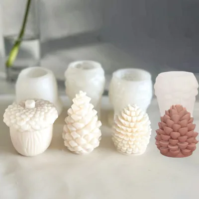 HY Christmas Pine Cone Candle Mold Silicone Acorns Resin Casting Mold for Candle Soap Soy Wax Epoxy Home Decorate Molds