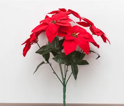 Y0024-4 Wholesale Lifelike Red 45cm 7 Heads Artificial Velvet Poinsettia Christmas Flowers Mother's Day Father's Day Halloween