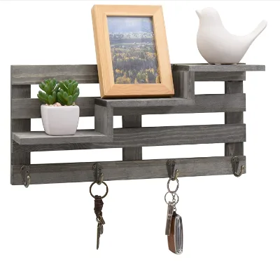 Wall Mounted Vintage Gray Wood Entryway Key Holder Rack Wall Decor 3 Tier Other Home Decor Wanddekoration