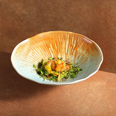 Mexico Style Irregular Colorful Glaze Deep Bowl Soup Ramen Dishes Porcelain Dinnerware for Restaurant Unique Ceramic Deep Bowl