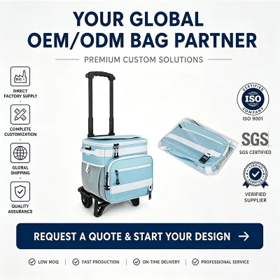 Customized Foldable Leak-Proof Heat-Insulating Eco-Friendly Lunch Bags with Rolling Ice Packs and Wheels for Beach Picnic