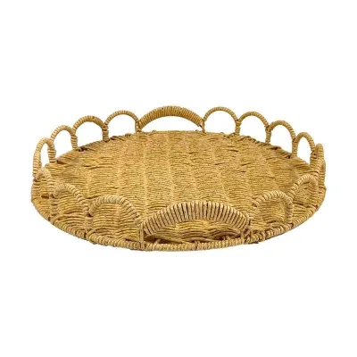 Handmade Woven Tray for Snacks, Desserts, Household Use, Tea Set, Retro Country Style, Photo Props, Round Plate