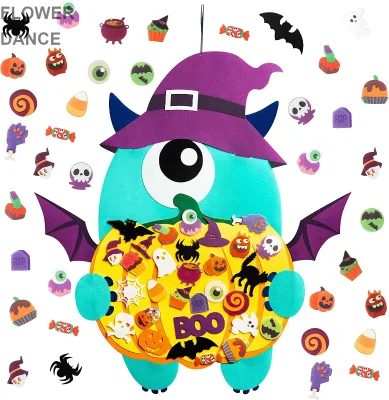 DIY Halloween Felt Pumpkin Monster Craft Kit, with 30pcs Different Patterns ,Felt Ornaments for Wall Door Hanging