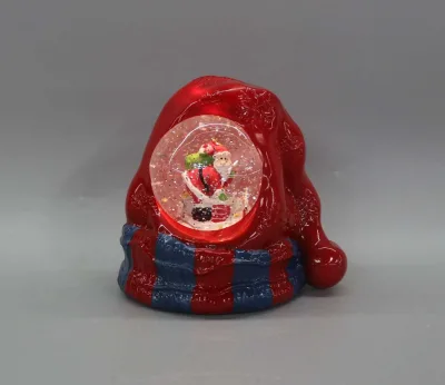 Large Water Lantern Christmas Decor, Santa Hat Form Swirling Glitter Snow Globe Lantern, LED Party & Gift Light