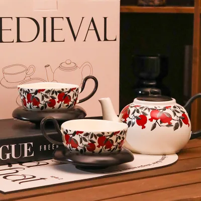 Creative Irregular Ceramic Hanging Ear Teapot Simple Home Coffee Cup Saucer Pot Thanksgiving Gift Set