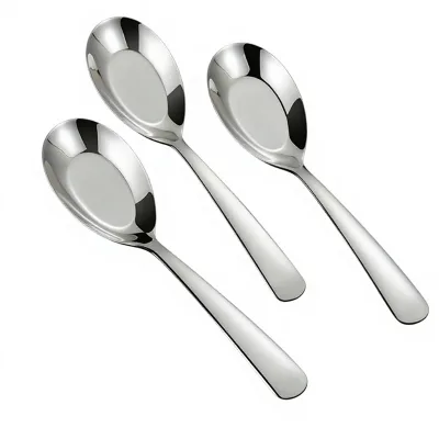 Platinum 304 Stainless Steel Chinese Flat Bottom Children's Eating Spoon Light Luxury Retro Design Brushed Finish Tableware