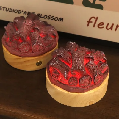 Decorative Night Light, Simulated Flame Breathing Light, Resin Campfire Night Light, Burning Campfire Lamp Decorative Ornament.
