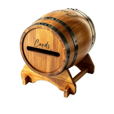 Wedding Wood Barrel Card Box with Slot Wood Gift Card Box Holder Wine Barrel Card Holder Table Decorations for Reception