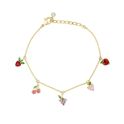ROXI Summer Trend INS Color Zircon Cherry Peach Tropical Fruit Anklet for Girls