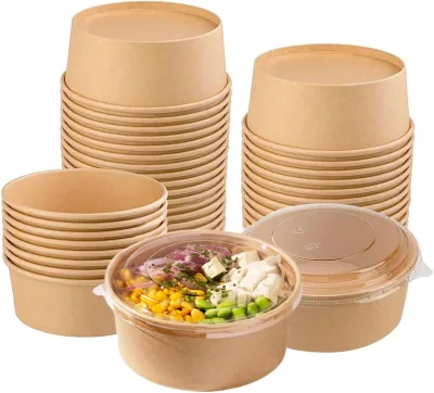 Disposable Bowls with Lid | Meal Prep Paper Bowls | to Go Salad Ramen Food Containers with Lids Kraft Paper Bowls