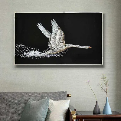 Home Decor Framed Abstract Flying Crane 3D Painting Luxury Design Animal Tempered Glass Wall Art