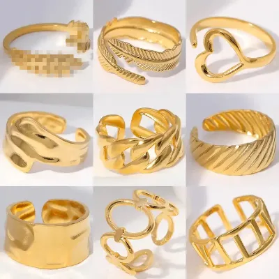 Fashion Design Gold Plated Love Heart Irregular Hoop Rings Simple Stainless Steel Snake Shape Leaf Open Rings to My Daughter