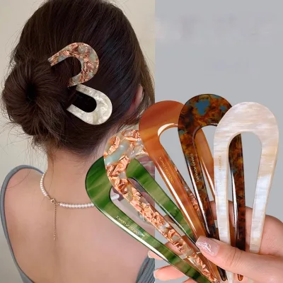 Retro Fashion Wholesale Acetic Acid Acrylic Hair Fork for Girls 13 CM U Shape Hairpins Elegant Hair Clips Women Hair Accessories