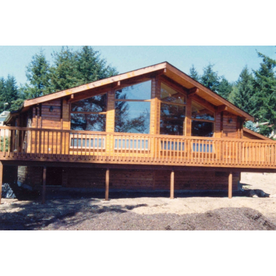 Elevated Wood Log Cabin with Large Windows - Spacious Raised Porch Prefab Mountain Retreat Home
