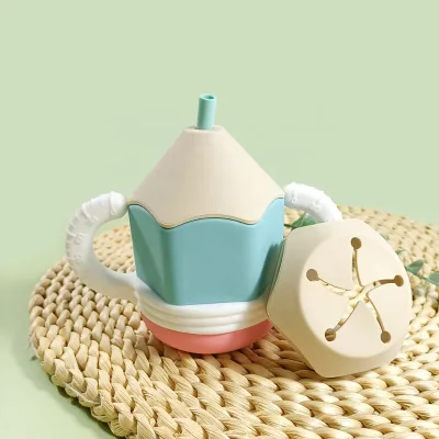 Cartoon Cute Pencil Shape Baby Sippy Cup with Lid Spill Proof Tops for Snack Cup Baby Led Weaning Silicone Snack Cup