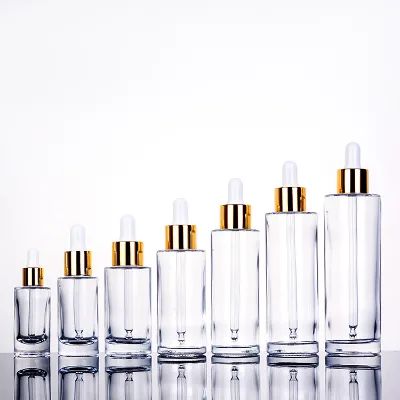10ml 20ml 30ml 50ml 60ml 80ml 100ml 1 oz 2 oz Empty Glass Serum Essential Oil Bottle Cylinder Flat Dropper Bottle