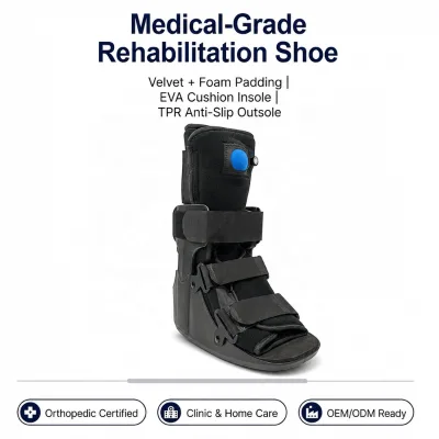 Medical Ankle Walking Boot Breathable Rigid Engineering Plastic Hook Loop Closure Anti-Slip TPR Outsole Unisex Fracture Shoe