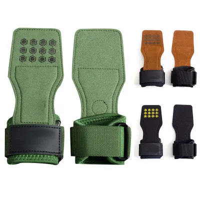 Weight Lifting Wrist Strap Double Layer Leather for Deadlift Powerlifting Adjustable Neoprene Padded Gym Workout Lifting Hooks