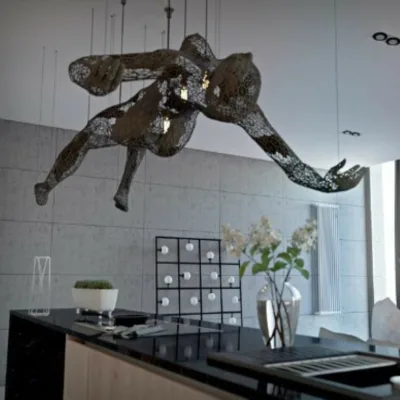 Acrobat Skeleton Motif Pendant Lamp Decorative Restaurant Bar Shop Chandelier Roll Over 3D Model Statue Finished Black