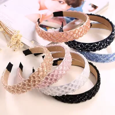 Wide-brimmed All-match Crystal Hairpin Net Celebrity Wash Face High-end Beaded Headband Wholesale