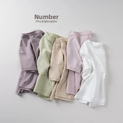 Summer Vibes Children's Solid Color Short Sleeve Lightweight Knitted Moisture-Wicking Neck Cotton T-Shirts 2026 New