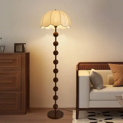 Modern Chinese Style Retro Wabi-Sabi Floor Lamp with Fabric Lampshade for Living Room Sofa Hotel Bedroom Decoration