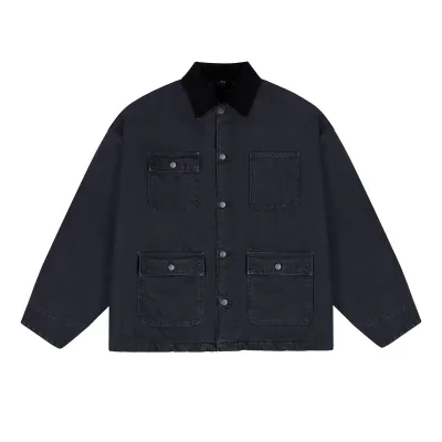 Customized Men's Loose Fit Denim Jacket with Quality Leather Collar Casual Style Washed Technique for Autumn Season