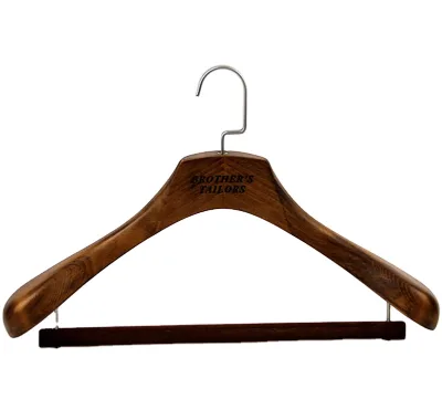 Luxury Brown Wooden Suit Hanger With square Anti-slip  Velvet bar