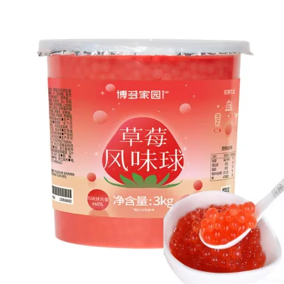 High-Quality Strawberry Popping Boba, Bursting Juice Pearls for Bubble Tea/Beverage Topping, Bulk OEM Private Label Available