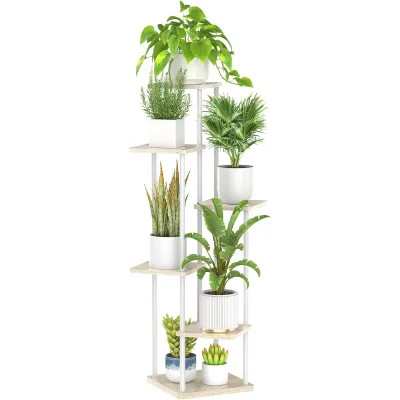 Modern 6-Tier Glazed Metal Gold Indoor Narrow Plant Stand with Hanging Feature for Garden & Home Decor