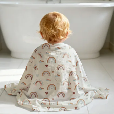 Elinfant Skin-friendly 70% Bamboo + 30% Cotton Wrap Baby Blanket Printed Soft Bath Towel 80*80 cm
