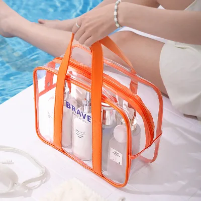 Women Waterproof PVC Beach Bag with Slipper Divider Swim Gym Bag Clear Cosmetic Organizer for Travel Toiletries Accessories