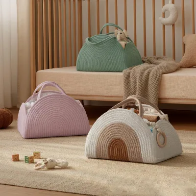Cotton Rope Baby Diaper Caddy Organizer Basket Baby Shower Caddy Nursery Bin Newborn Essentials Basket