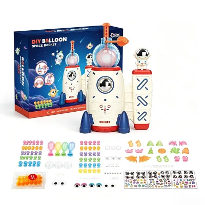 Large Box Space Rocket Balloon Inflator DIY Sticky Ball Craft Kit 12 Extra Balloons Learning Toys for Kids