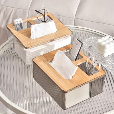 Living Room Tissue Storage Box with Wood Lid Toilet Paper Organizer Holder Napkin Storage Box
