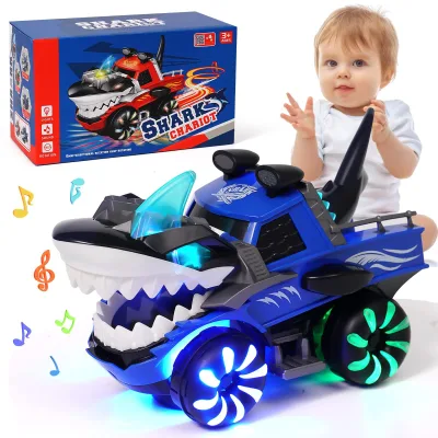 Electric Deformation Universal Car Toy Shark Truck Mouth Moving Birthday Gift Blue Shark Car with Music Lighting