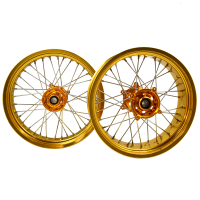 JS Racing 36 Spoke Golden Rim Hub Wheel Set Motorcycle 17" Refit Used RMZ DRZ
